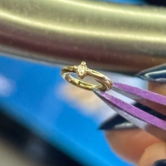 14k yellow gold & diamond clicker hoop - Picture 2 of 3